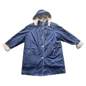 Vintage London Fog Beige Blue Detach Hood‎ Jacket Size 10 Reg Lined